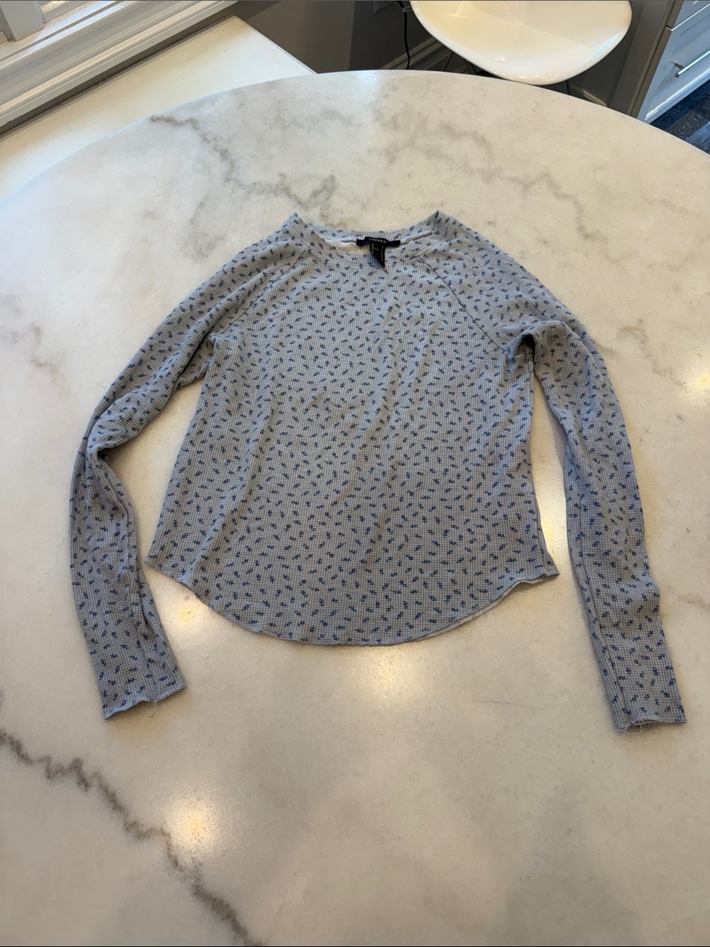 Forever 21 Light Blue Long-Sleeve Floral Print Top